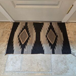 Native American Hand Woven Wool Rug 40x22 Navajo Kilim Carpet Boho Global Art